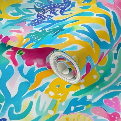 Spoonflower Peel And Stick Wallpaper Preppy Fishes And Coral Reef 2' X 12' Removable