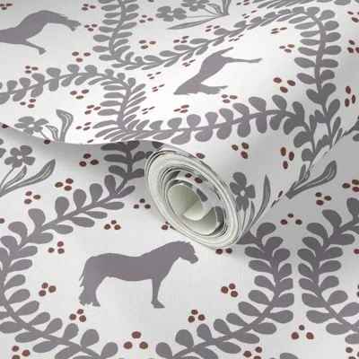 Spoonflower Peel And Stick Wallpaper Preppy Ogee Horse And Flower Blender In White And Lavender 2' X 12' Removab
