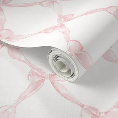 Spoonflower Peel And Stick Wallpaper Preppy Pastel Pink Bows Coquette Aesthetic Balletcore Shabby Chic Dollcore 
