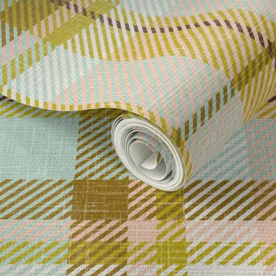 Spoonflower Peel And Stick Wallpaper Preppy Spring Cabincore Plaid Girly Pastel Timeless Tartan Lime Green Pink 