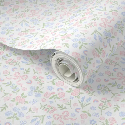 Spoonflower Peel And Stick Wallpaper Pretty Pastel Watercolor Bows Flowers Ditsy Floral Toss Grandmillennial 127