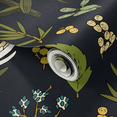 Spoonflower Peel And Stick Wallpaper Protea Neutral 2' X 12' Removable In Black