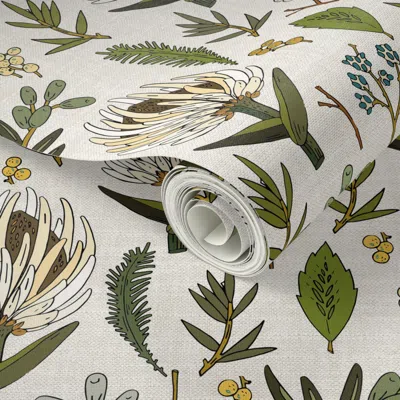 Spoonflower Peel And Stick Wallpaper Protea Neutral Linen 2' X 12' Removable
