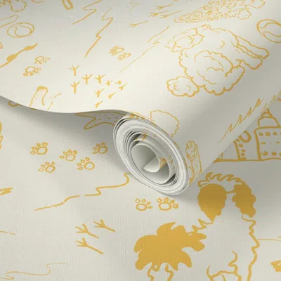 Spoonflower Peel And Stick Wallpaper Puppies Playing At The Beach 24" - Daffodil Yellow On Cream 2' X 12' Remova