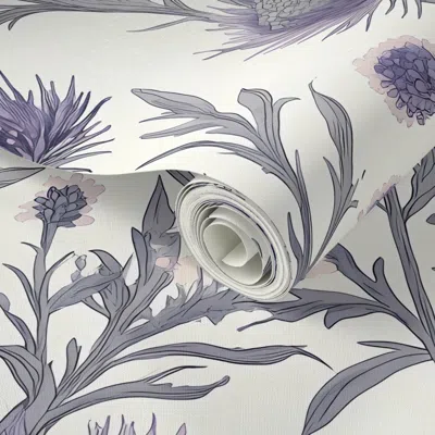 Spoonflower Peel And Stick Wallpaper Purple Thistles And Wildflowers 2' X 12' Removable