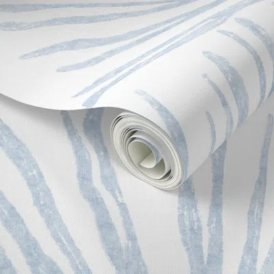 Spoonflower Peel And Stick Wallpaper Quiet Reef - Fog Blue & White - Abstract Marine Botanical Fan Motif  Remova