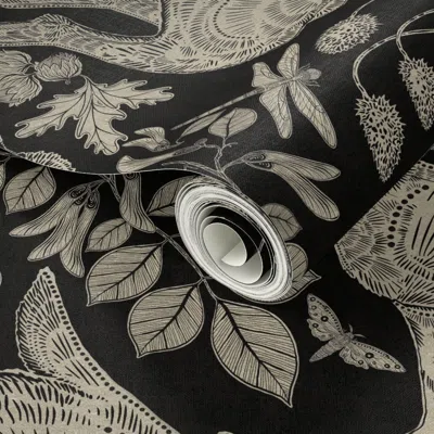 Spoonflower Peel And Stick Wallpaper Rabbit On Black Linen  Removable
