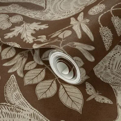 Spoonflower Peel And Stick Wallpaper Rabbit On Chocolate Brown Linen 2' X 12' Removable