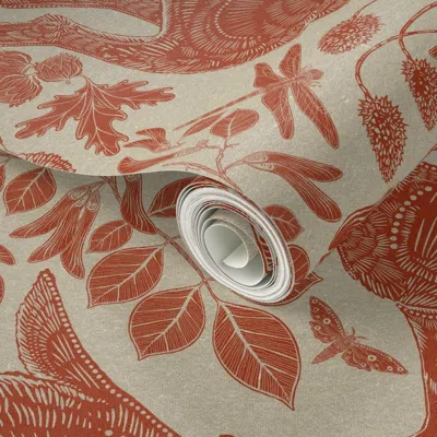 Spoonflower Peel And Stick Wallpaper Rabbit On Linen Cayenne Red 2' X 12' Removable