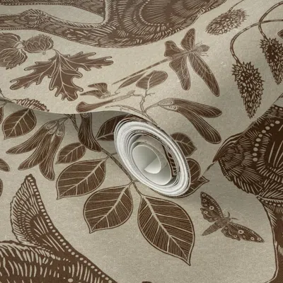 Spoonflower Peel And Stick Wallpaper Rabbit On Linen Chocolate Brown 2' X 12' Removable