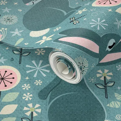 Spoonflower Peel And Stick Wallpaper Rabbits And Wildflowers  Removable In Multi