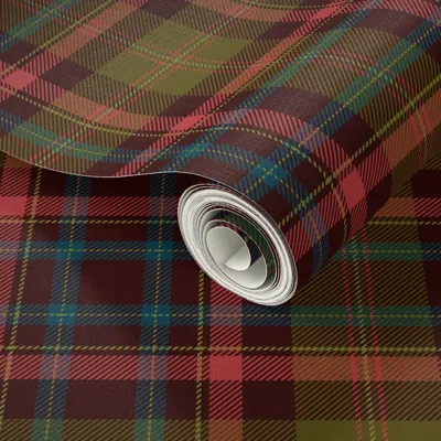Spoonflower Peel And Stick Wallpaper Refined Bohemian Rustic Cabincore Tartan Plaid - Bright Olive Green - Pink 