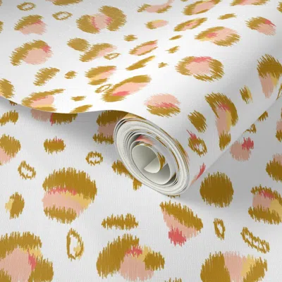 Spoonflower Peel And Stick Wallpaper Reginae Leopard Ikat - White And Mustard 2' X 12' Removable