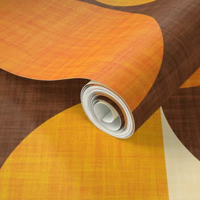 Spoonflower Peel And Stick Wallpaper Retro 70s Geometric Circles Orange Yellow & Brown Mid Century Mod Jumbo  Re