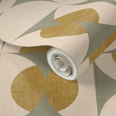 Spoonflower Peel And Stick Wallpaper Retro Circle Fusion - Mid Century Orbs Olive Green  Removable