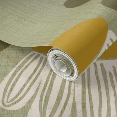 Spoonflower Peel And Stick Wallpaper Retro Floral Sage - Mid Century Modern Daisy (xl) 2' X 12' Removable