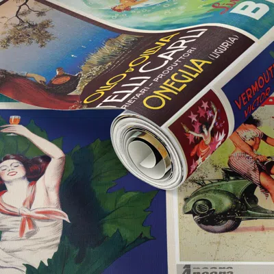 Spoonflower Peel And Stick Wallpaper Retro Italia Classico Classic Food And Drink Posters From Italy  Removable