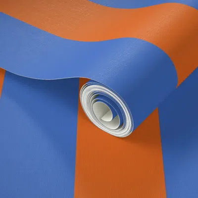 Spoonflower Peel And Stick Wallpaper Retro Modern Bold Stripe - Orange - Blue  Removable In Multi