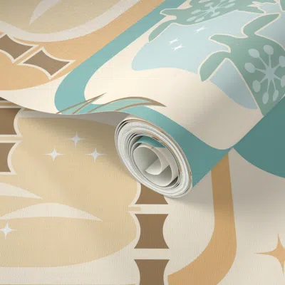 Spoonflower Peel And Stick Wallpaper Retro Sea Turtle Homecoming-beach Coastal-mid Mod-sand Turquoise-large 2' X