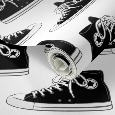 Spoonflower Peel And Stick Wallpaper Retro Shoes - Black - Chucks 2' X 12' Removable
