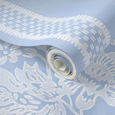 Spoonflower Peel And Stick Wallpaper Reverse Historic Garland Press Blue Bird And White 2' X 12' Removable