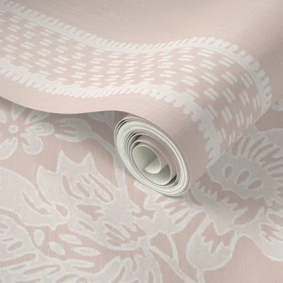 Spoonflower Peel And Stick Wallpaper Reverse Historic Garland Press Odessa Pink On Cream  Removable
