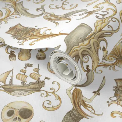 Spoonflower Peel And Stick Wallpaper Ro-co-co And A Bottle Of Rum 2' X 12' Removable In Multi