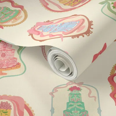 Spoonflower Peel And Stick Wallpaper Rococo Cake - Marie Antoinette Coquette Cakes + Bows In Picture Frames 2' X