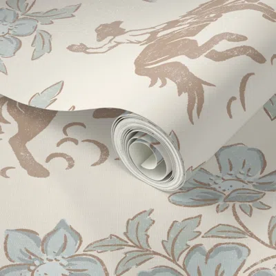 Spoonflower Peel And Stick Wallpaper Rodeo Rose - Extra Large - Light Taupe And Dusty Blue On Alabaster 2' X 12'