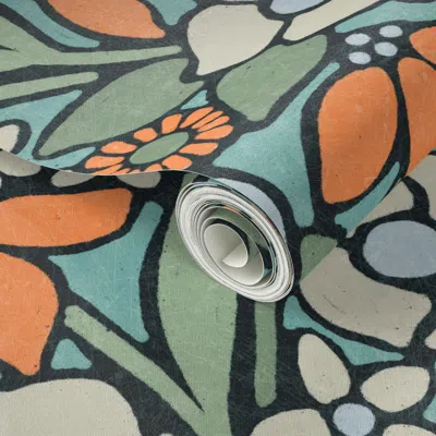 Spoonflower Peel And Stick Wallpaper Romilly (orange And Blue) 2' X 12' Removable