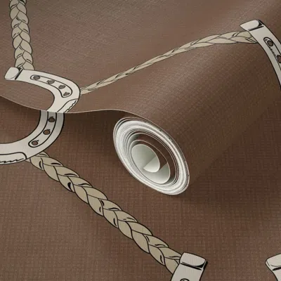 Spoonflower Peel And Stick Wallpaper Rust Brown And Beige Western Horseshoe Diagonal Woven Plaits For A Cowboy 2