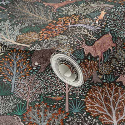 Spoonflower Peel And Stick Wallpaper Rustic Fall - Forest Animals - Les Animaux De La Fôret 2' X 12' Removable