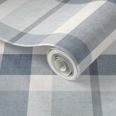 Spoonflower Peel And Stick Wallpaper Rustic Tartan Plaid - Dusty Blue Denim Cream Boys Room Nursery Xl 2' X 12' 