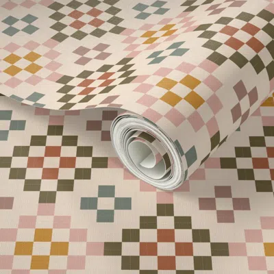 Spoonflower Peel And Stick Wallpaper (s) Autumn Colors Folk Cottage Quilt 2' X 12' Removable