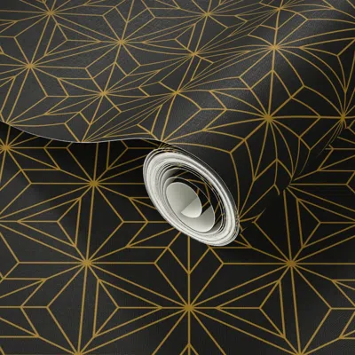 Spoonflower Peel And Stick Wallpaper S Gold And Black Hexagon Refined Line Art Starburst Deco Minimalist Luxury 