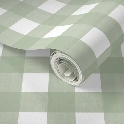 Spoonflower Peel And Stick Wallpaper Sage Green On White Cross Hatch Plaid 2' X 12' Removable