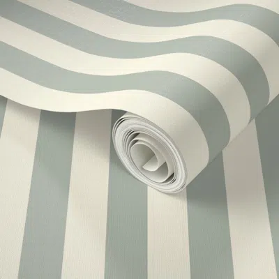 Spoonflower Peel And Stick Wallpaper Sage Green Stripe - Linen Pinstripe 2' X 12' Removable