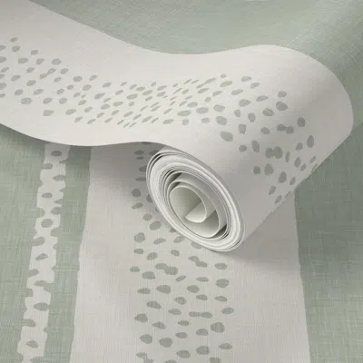 Spoonflower Peel And Stick Wallpaper Sage Linen Stripe 2' X 12' Removable