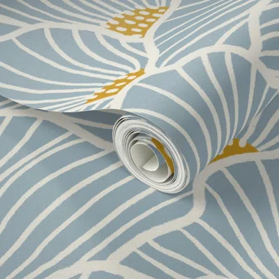 Spoonflower Peel And Stick Wallpaper San Diego (blue And Gold) 2' X 12' Removable