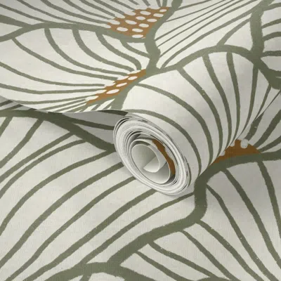 Spoonflower Peel And Stick Wallpaper San Diego (sage And Gold) 2' X 12' Removable