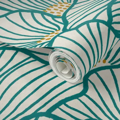 Spoonflower Peel And Stick Wallpaper San Diego (teal And Beige) 2' X 12' Removable