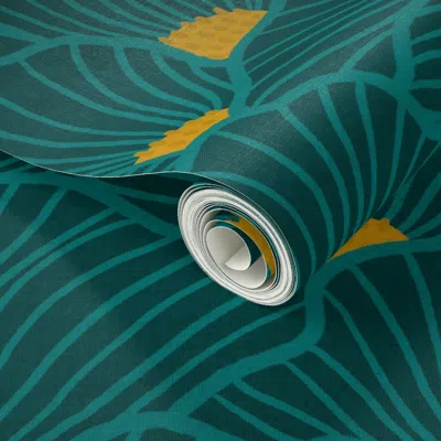Spoonflower Peel And Stick Wallpaper San Diego (teal And Yellow) 2' X 12' Removable