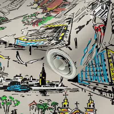 Spoonflower Peel And Stick Wallpaper San Francisco Ecru 2' X 12' Removable