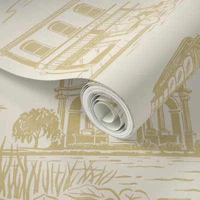 Spoonflower Peel And Stick Wallpaper San Francisco Toile Gold Lg 2' X 12' Removable