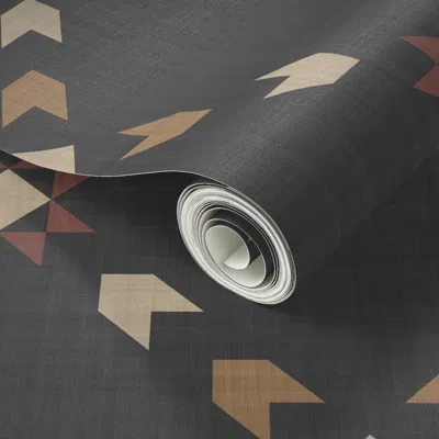 Spoonflower Peel And Stick Wallpaper Sawtooth Star Quilt Block - Vintage Red Tan Black - Rustic Geo  Removable