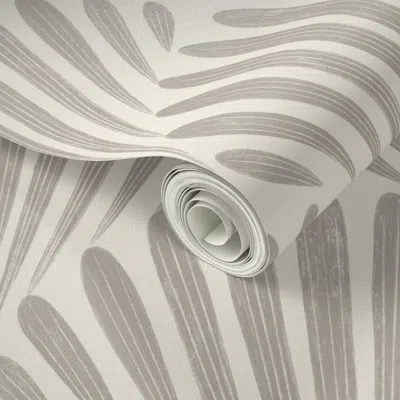 Spoonflower Peel And Stick Wallpaper Scallop Fans - Cloudy Silver & Creamy White 02 - Art Deco Geometric 2' X 12