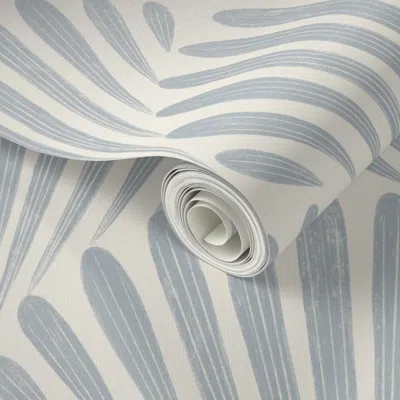 Spoonflower Peel And Stick Wallpaper Scallop Fans - Creamy White French Grey Blue - Art Deco Geometric Seashells