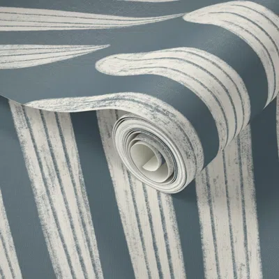 Spoonflower Peel And Stick Wallpaper Scallop Fans Creamy White Marble Blue Art Deco Geometric 2' X 12' Removable