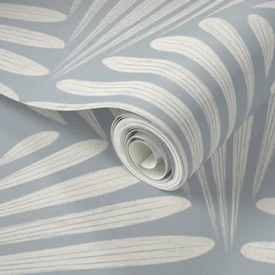 Spoonflower Peel And Stick Wallpaper Scallop Fans Ogee - Creamy White / French Grey - Art Deco Geometric Shells 