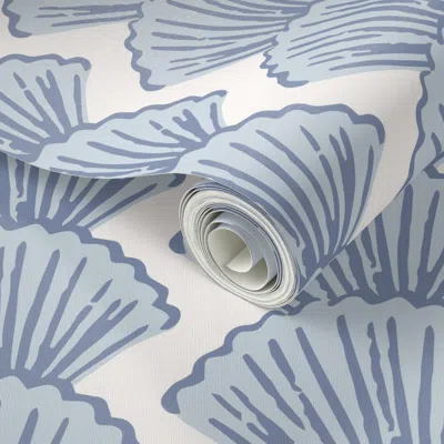 Spoonflower Peel And Stick Wallpaper Scallop Seashell Stripe Faded Blue 2' X 12' Removable